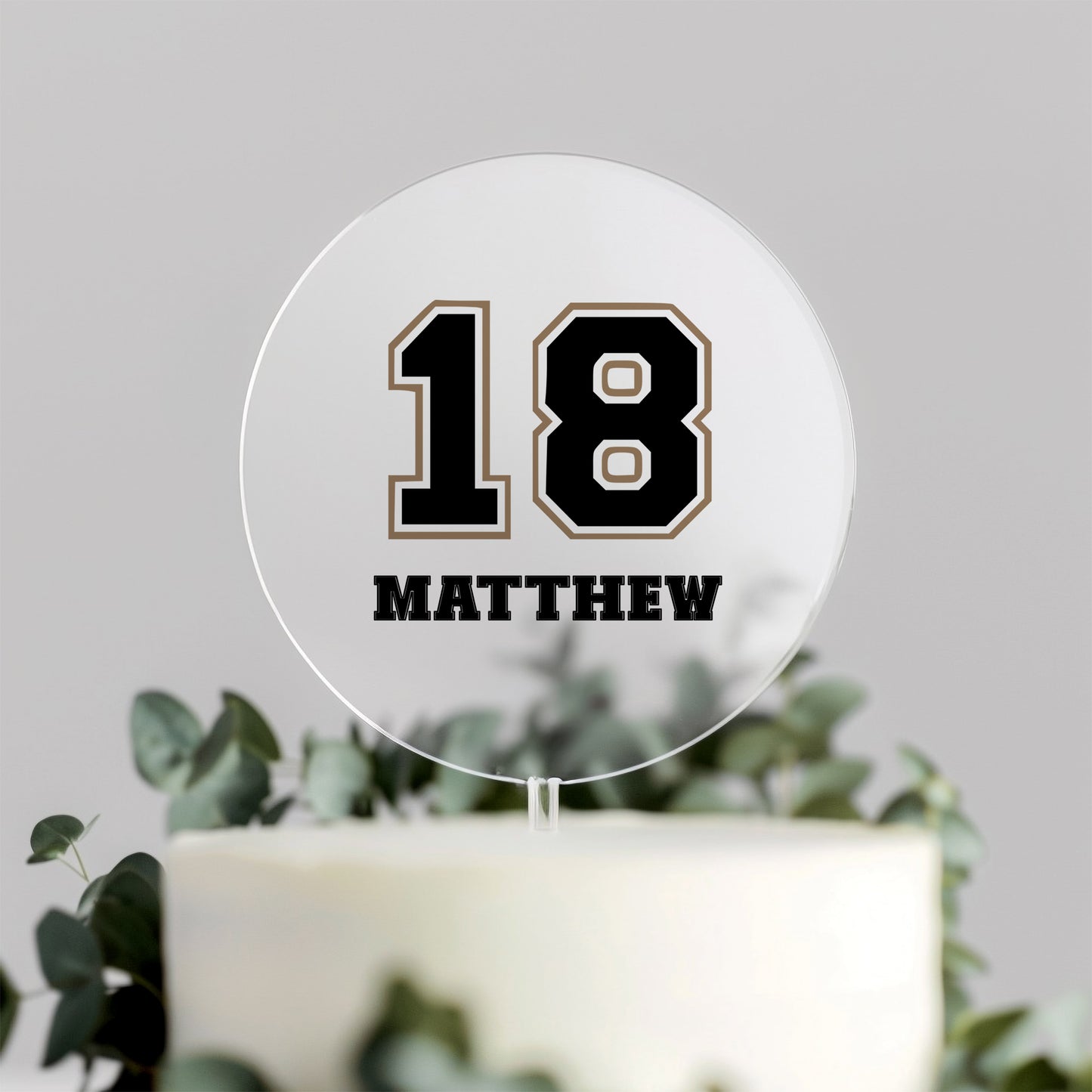 Black & Brown Varsity Cake Topper – Any Age Personalised Birthday Decoration