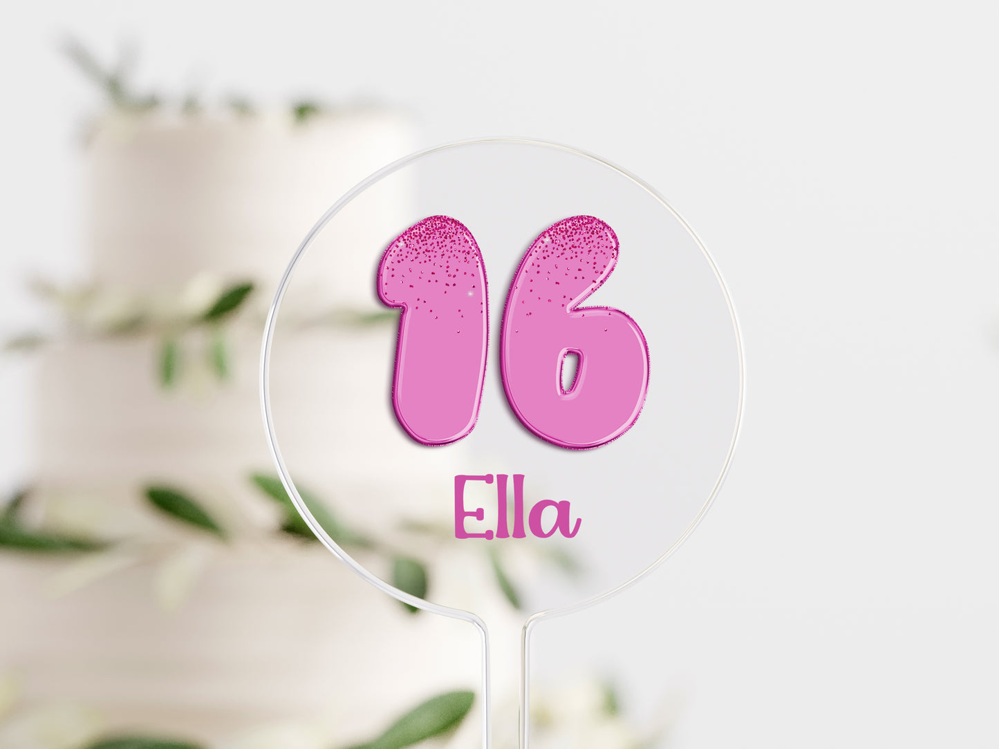 Bubble gum Pink Glitter Age Cake Topper – Personalised Birthday Decoration