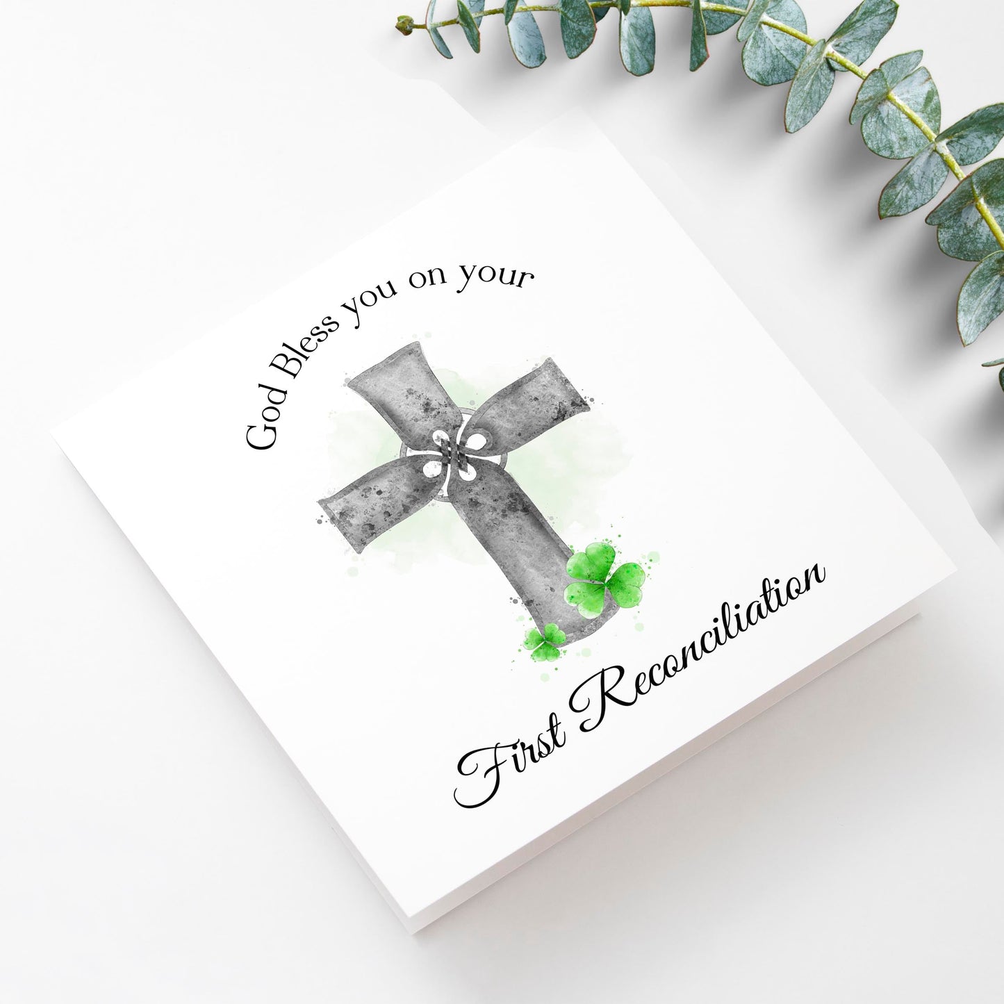 First Reconciliation card with Celtic cross and shamrock design