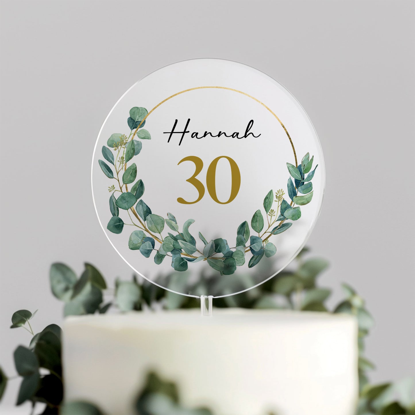 Personalised Eucalyptus Wreath Birthday Cake Topper – Any Age