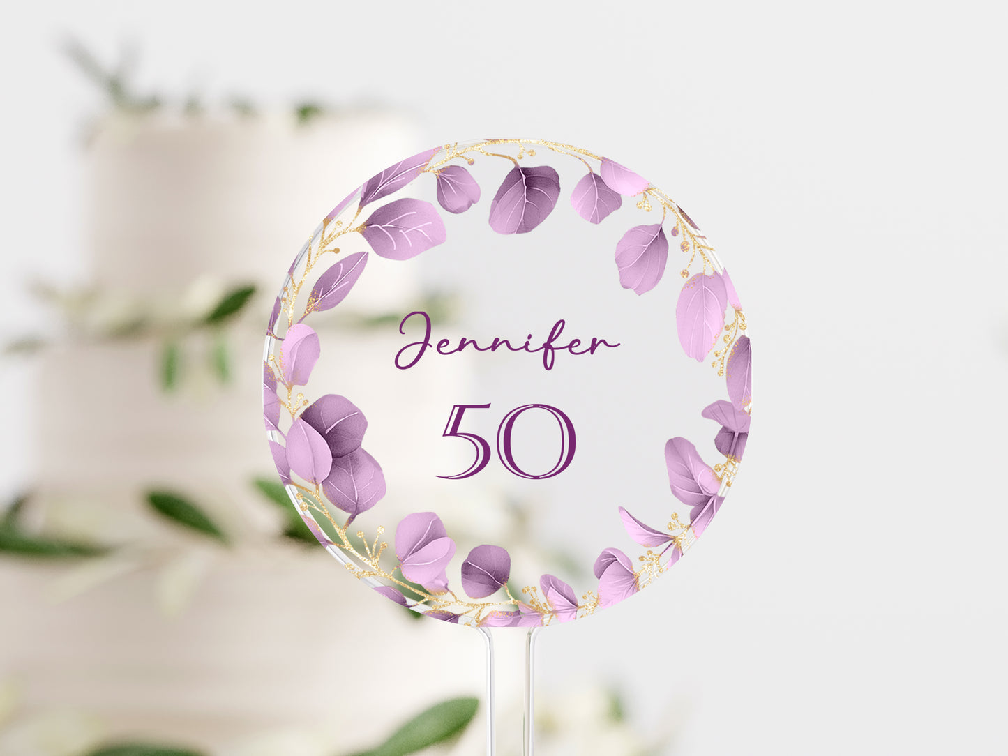 Personalised Purple Eucalyptus Cake Topper – Milestone Birthday Decoration