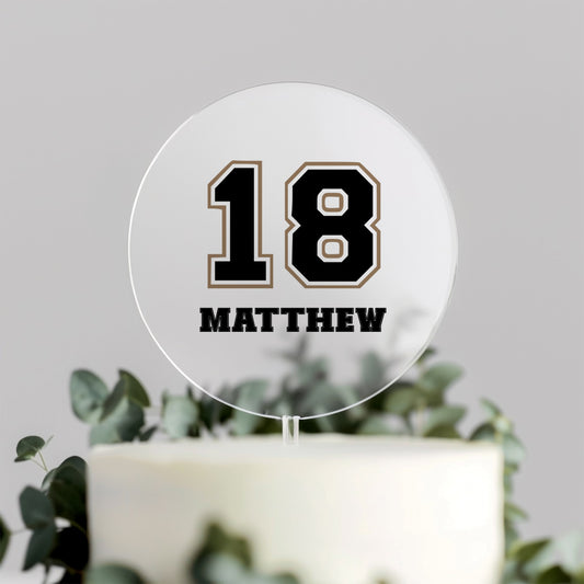 Black & Brown Varsity Cake Topper – Any Age Personalised Birthday Decoration