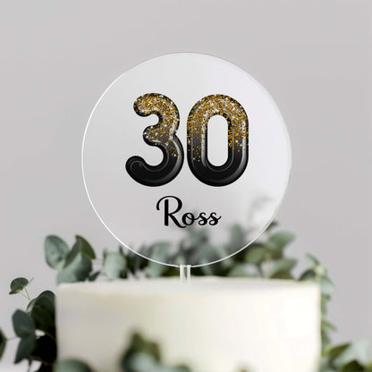 Black & Gold Birthday Cake Topper – Personalised Acrylic Party Decoration