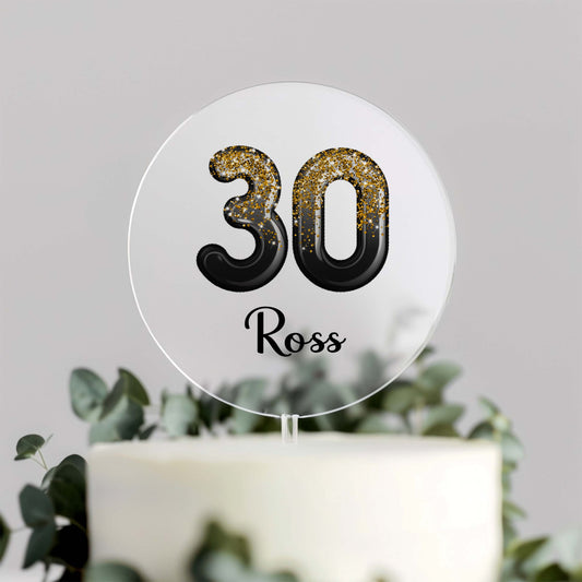 Black & Gold Birthday Cake Topper – Personalised Acrylic Party Decoration