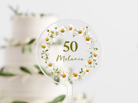Personalised Daisy Wreath Cake Topper – Custom Birthday Decoration