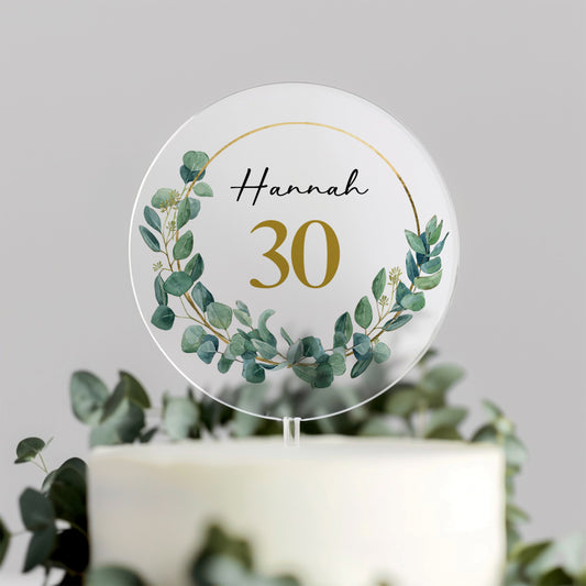 Personalised Eucalyptus Wreath Birthday Cake Topper – Any Age