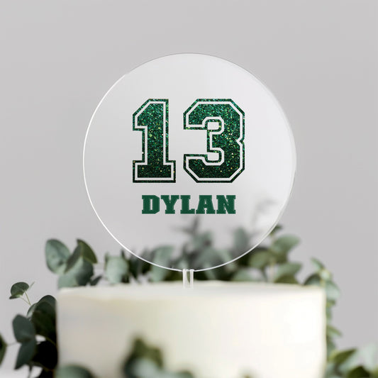 Green Glitter Varsity Cake Topper – Personalised with Any Age & Name