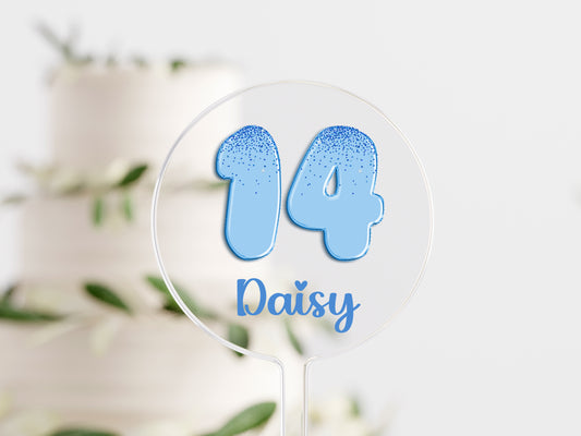 Personalised Acrylic Cake Topper – Any Age & Name – Light Blue Sprinkle Design