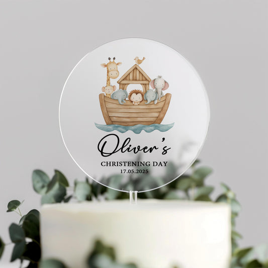 Noah's Ark Christening Cake Topper – Personalised Baby Keepsake